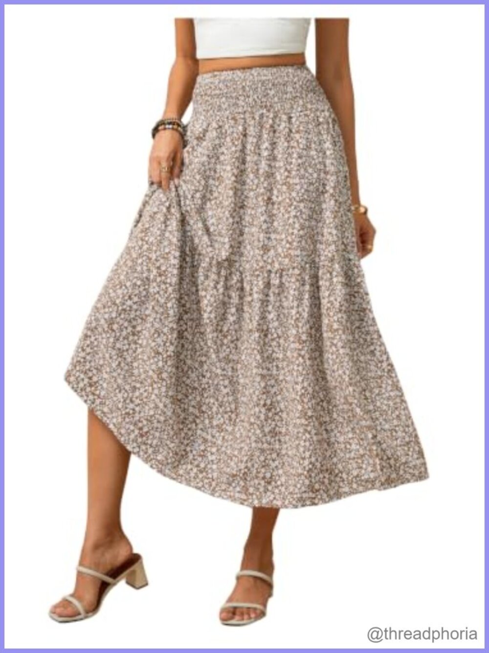 Boho Floral Maxi Skirt Smocked Flowy A-Line Long Skirt